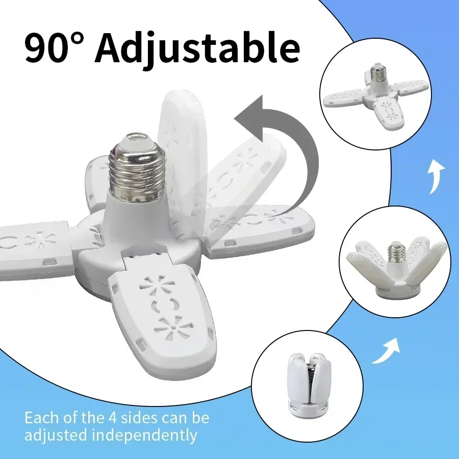 E27 Fan Shape LED Bulb AC85-265V 28W Foldable Lamp Mini 4 Leaf Pendant Light For Home Living Room Warehouse Garage Ceiling Light