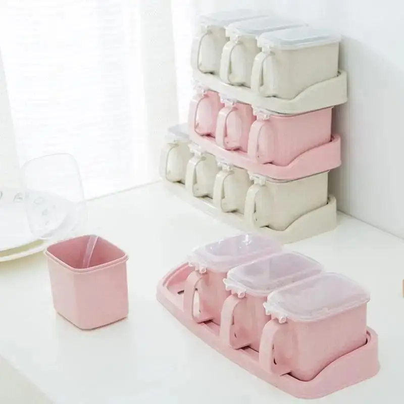 

Wheat Straw Seasoning Box Household Kitchen Seasoning Box Combination Set European Seasoning Can Seasoning Storage Box