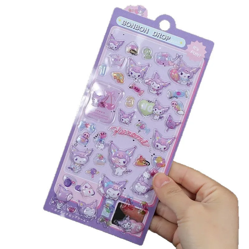 Cute Sanrio 3D Stickers (3 Pcs) - Kuromi & My Melody Waterproof Decals for Scrapbooks, Laptops, Phone Cases & Kids Room Decor