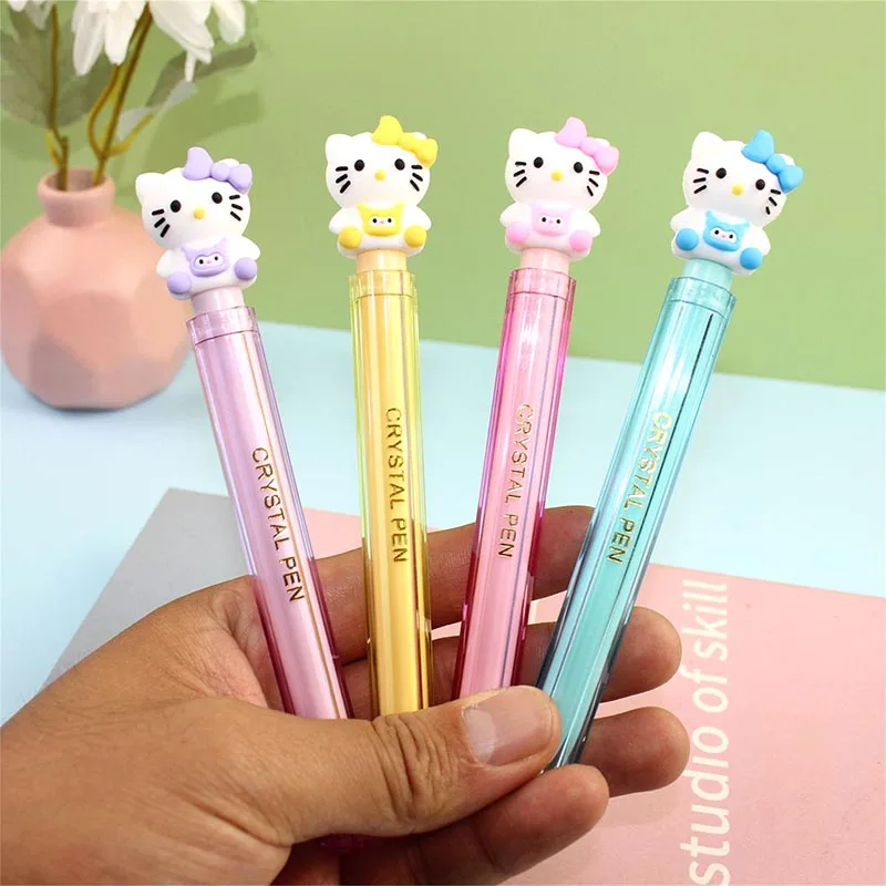 

48pcs/lot Sanrio Kitty Gel Pen Creative 0.5mm Black Ink Crystal Neutral Pens Promotional Gift Office School Supplies