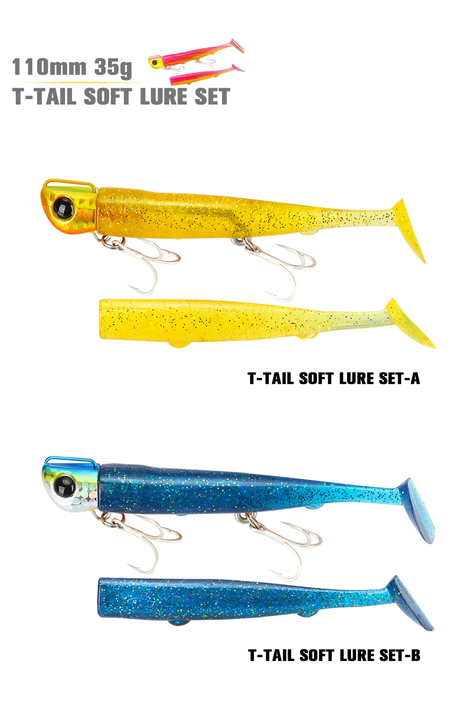 TSURINOYA Long Casting 2 Stück T-Schwanz Jigkopf 110mm 35g 45g Salzwasser Sinkender Hardbait Hochfester Flunder- und Wolfsbarsch-Angelköder – Detail 17