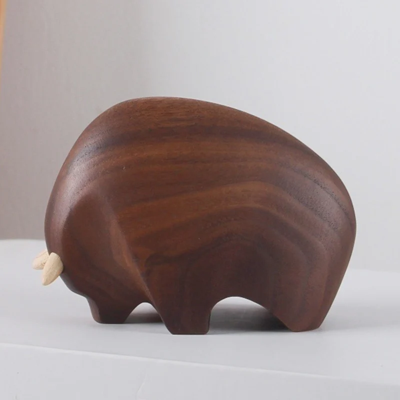 

Walnut Wood Buffalo Figurine Handmade Wooden Decor with Minimalist Design for Home Decoration