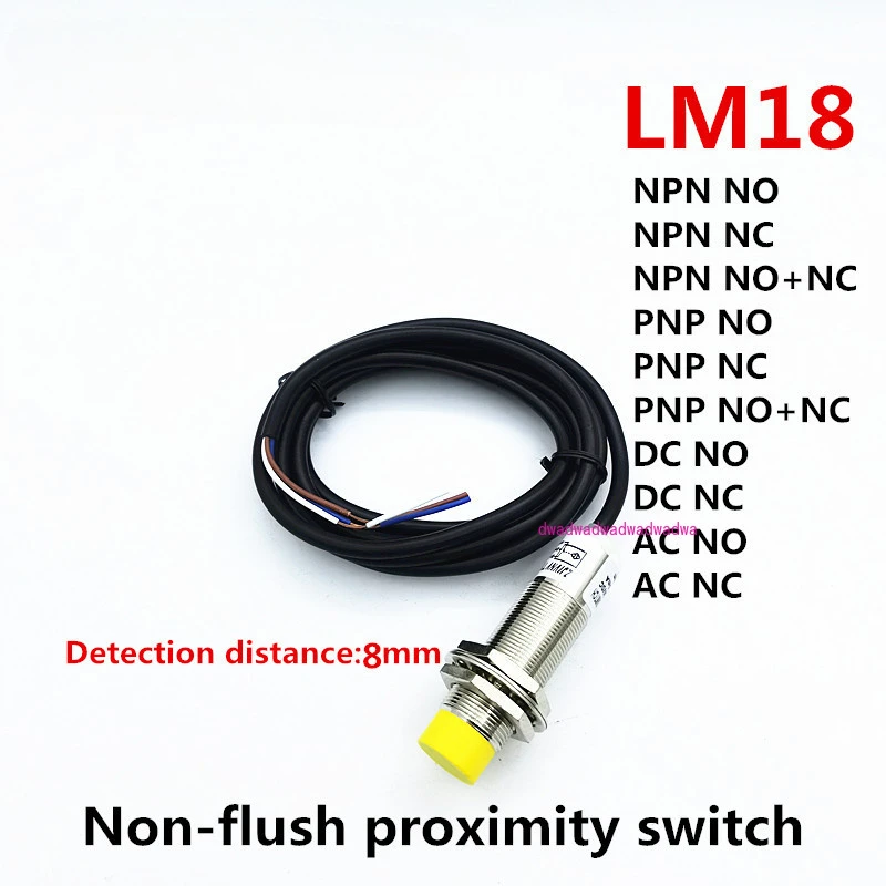 China high quality cylinder non-flush type proximity switch M18 inductive sensor AC NC normally Close  2 wires, distance 8mm