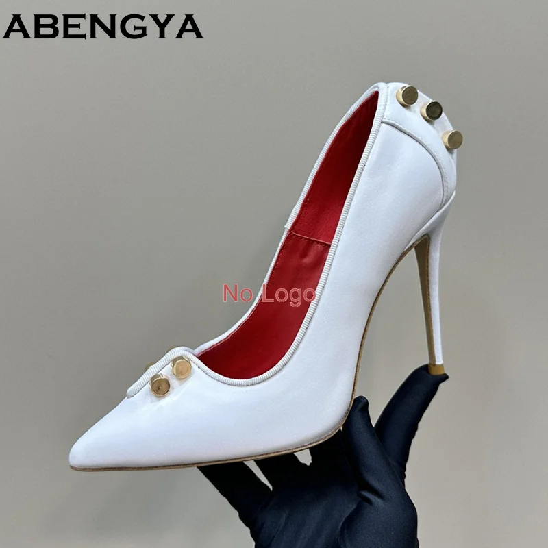 Leopard Print Large Size 43. Women Pumps Rivet Studded Point Toe Party Shoes For Woman Spring High Heel Gladiator Shoes Ladies