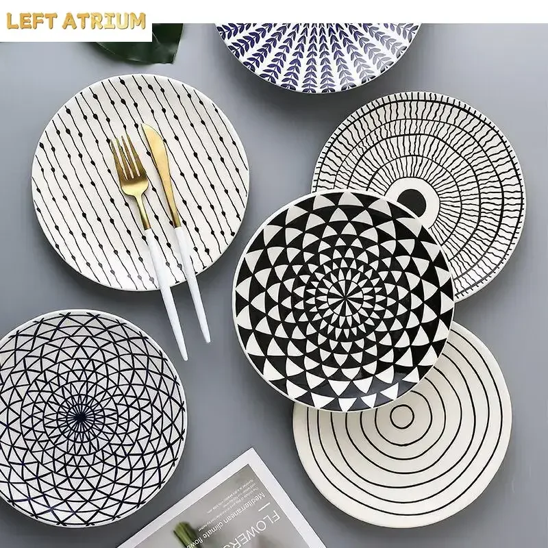 Ceramics Dinner Plate Vegetable Cup Dish Sashimi Sushi Home Geometric Pattern Tableware Pastry Desserts Tray