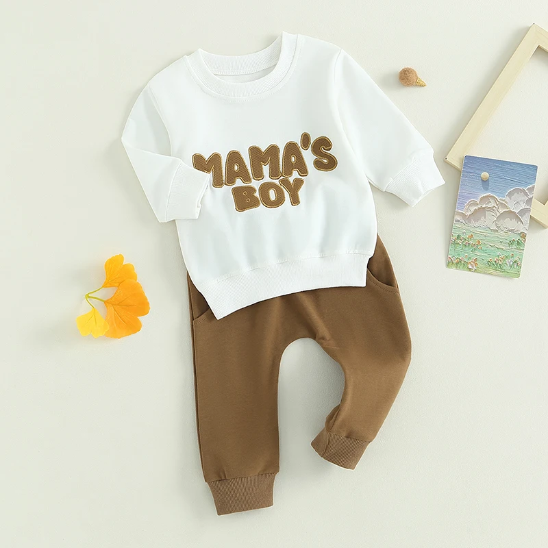 2023-07-01 Lioraitiin 0-3Years Toddler Boys 2Pcs Fall Clothes Sets Long Sleeve Letter Embroidery Sweatshirt Tops Drawstring Pant