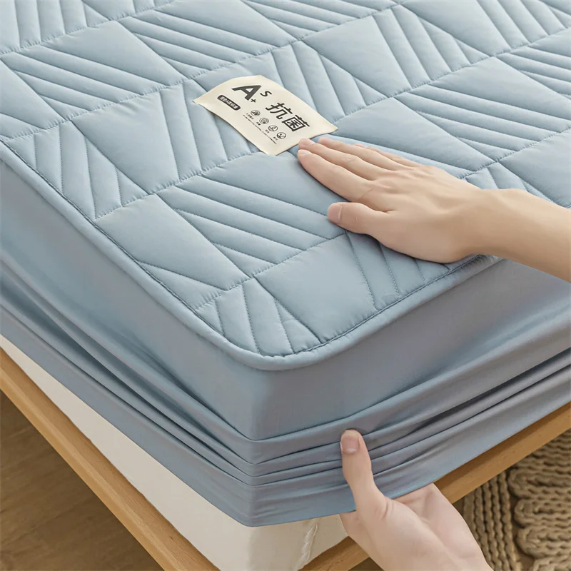 Cotton Mattress Cover Thickened Pad Breathable Soft Bed Cover Bed Linen Elastic Fitted Sheet for Single Double Queen King Beds