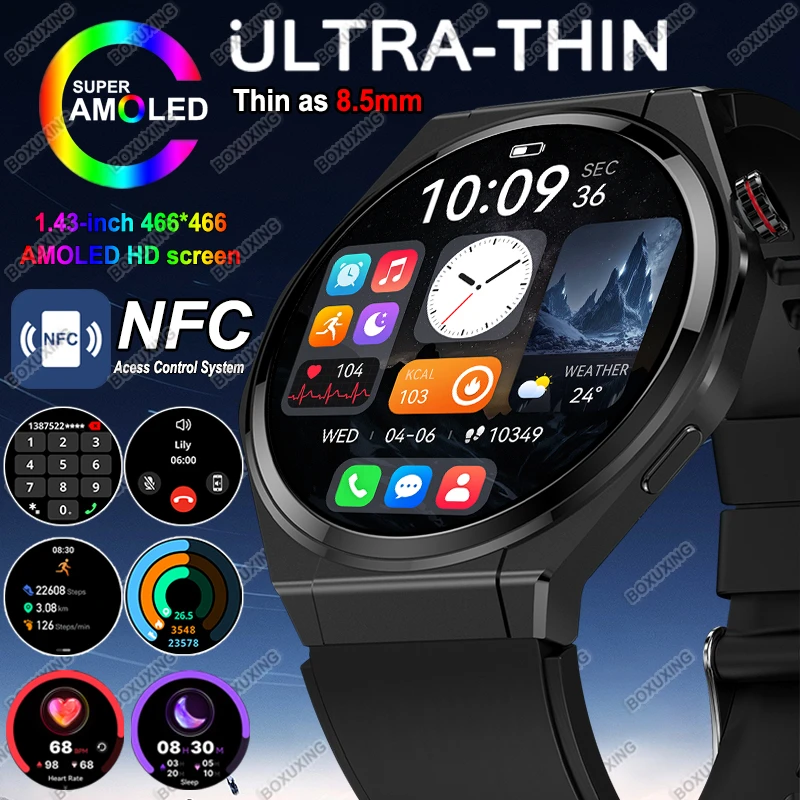 New Ultra Thin Smart Watch Men HD AMOLED 150+Sports GPS Track Always Show Time Heart Rate IP68 Waterproof Call Smartwatch Woman