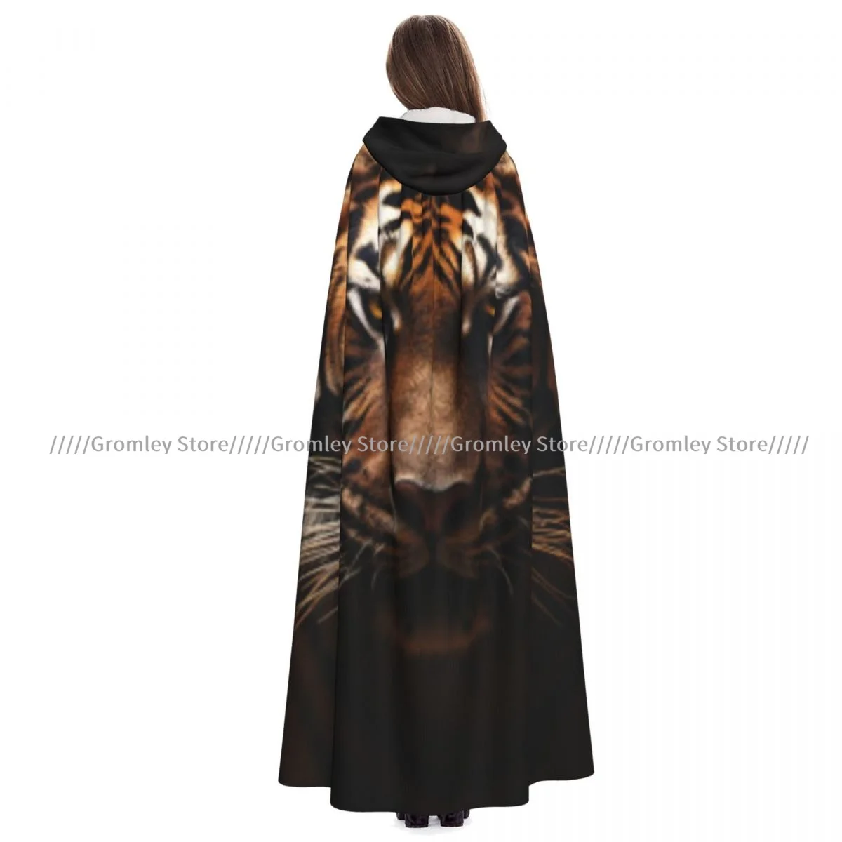 

Medieval Halloween Cosplay Cloak Hooded Coat Portrait Of Tiger With Fire Cape Coat Long Trench Costume Wizard Cloak