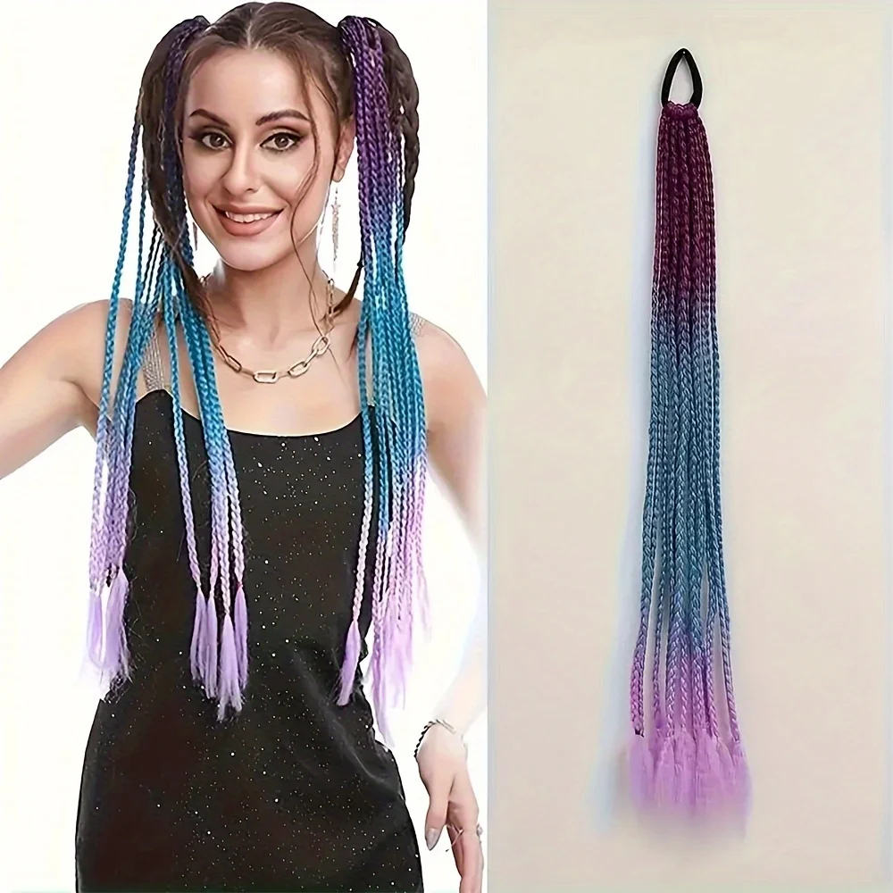 

Gradient color Braids Hair Extensions ponytail Synthetic wigs Y2K Twist braids Rubber band ponytail cosplay party Hair accessory