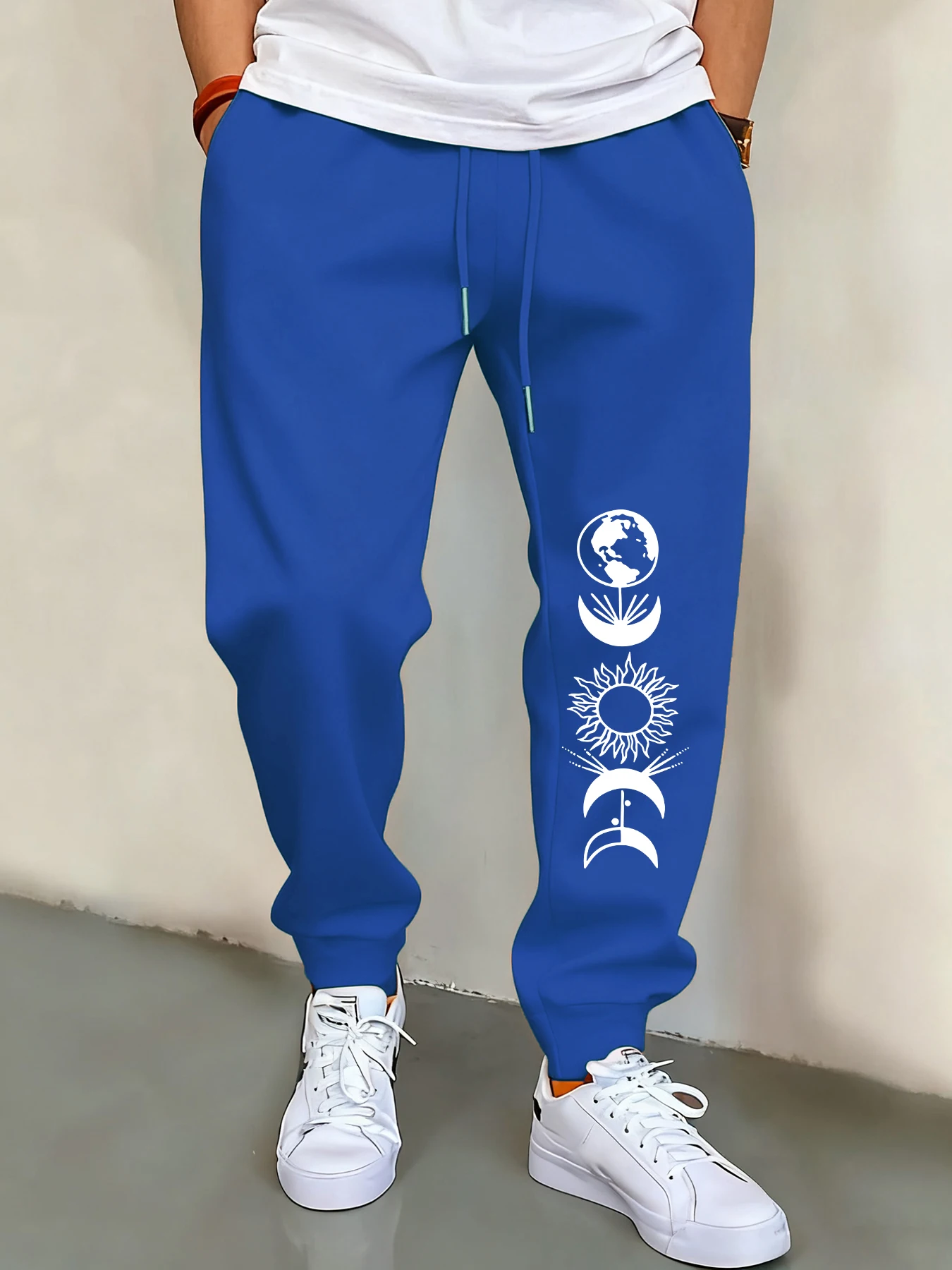 

The Earth And Moon Around The Sun Print Casual Versatile Men Pant Fashion Trousers With Drawstring Pockets Comfy Sweatpants Male