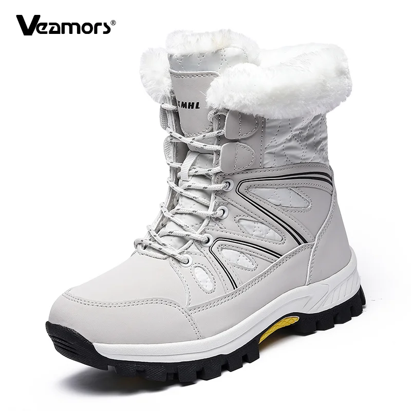 Women Mid-top Winter Snow Boots Plush Lined Hiking Boots  Anti Slip Warm Winter Outdoor Sneakers for Walking Traveling