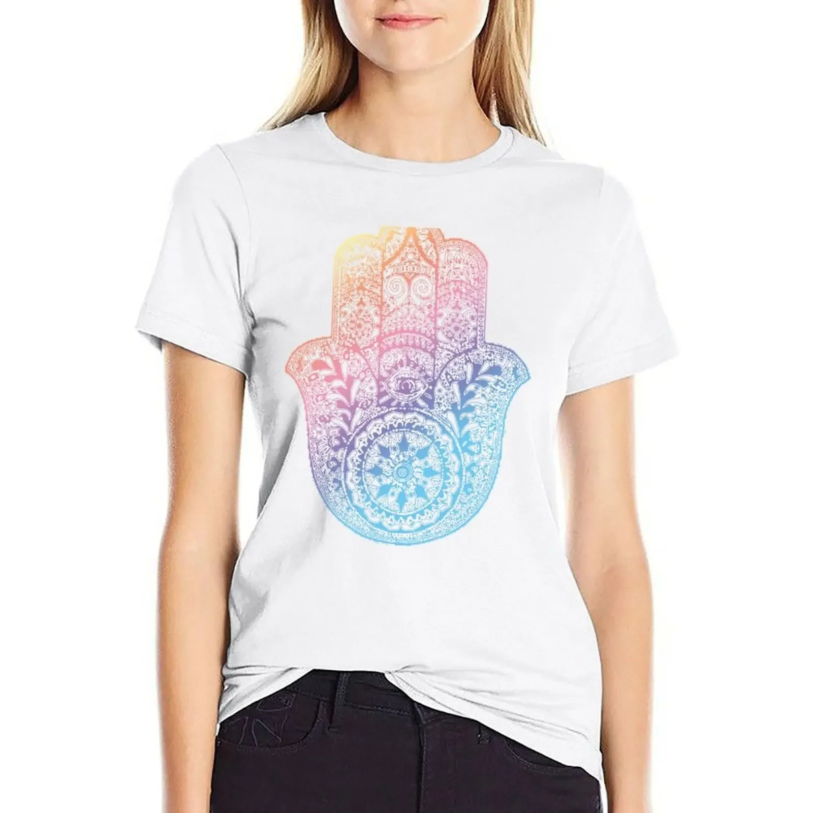 Rainbow Hamsa T-shirt tops aesthetic clothes t shirt dress Women