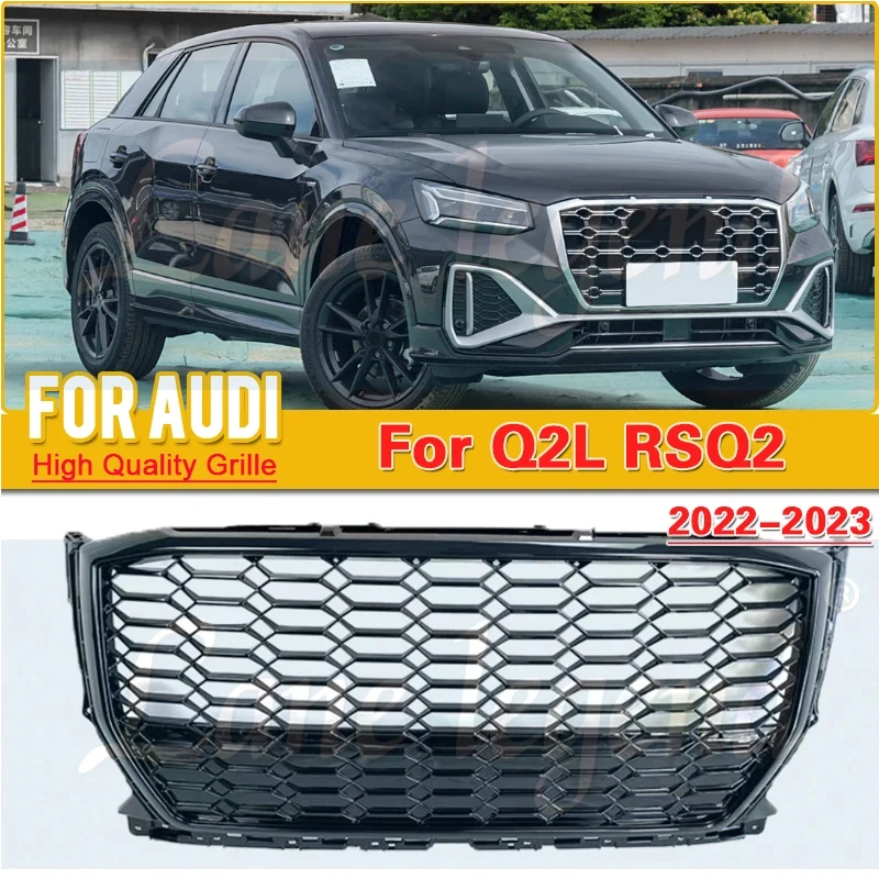 

For RSQ2 Style Front Sport Hex Mesh Honeycomb Hood Grill Black for Audi Q2L Q2 2022 2023 car-styling accessories