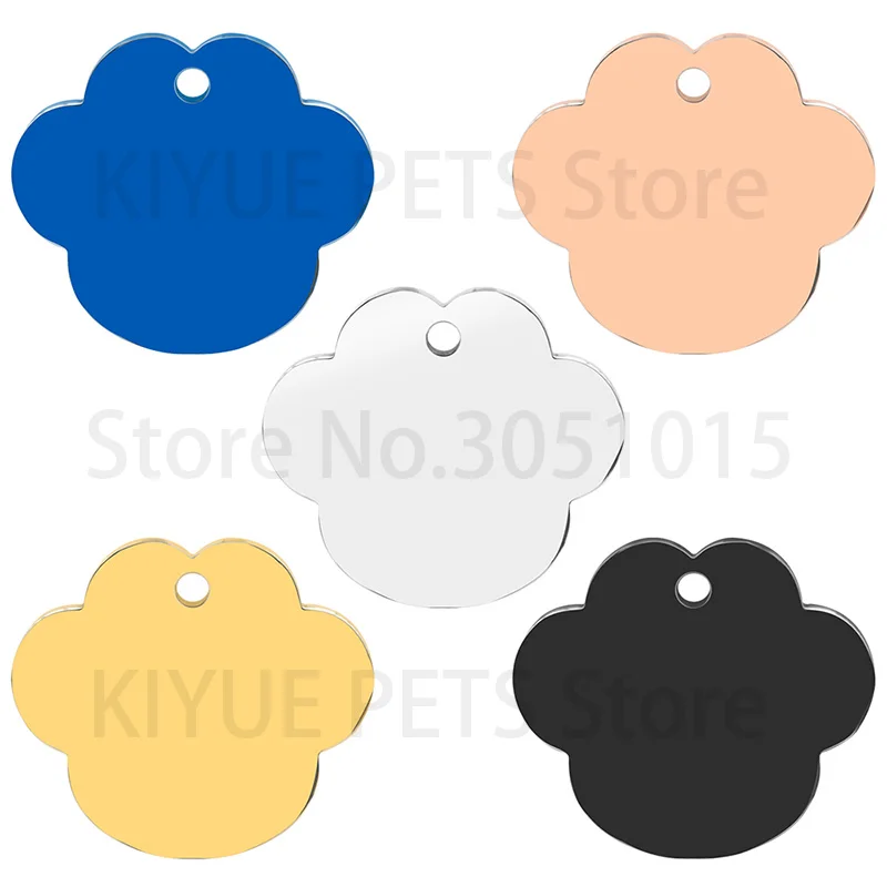 KIYUE 100 Stück Haustier-ID-Tags aus Edelstahl, glitzernde Pfotenform, personalisierter Hund, glitzernd, geräuschlos, niedliche Katzenwelpen, lasergravierter Name 6