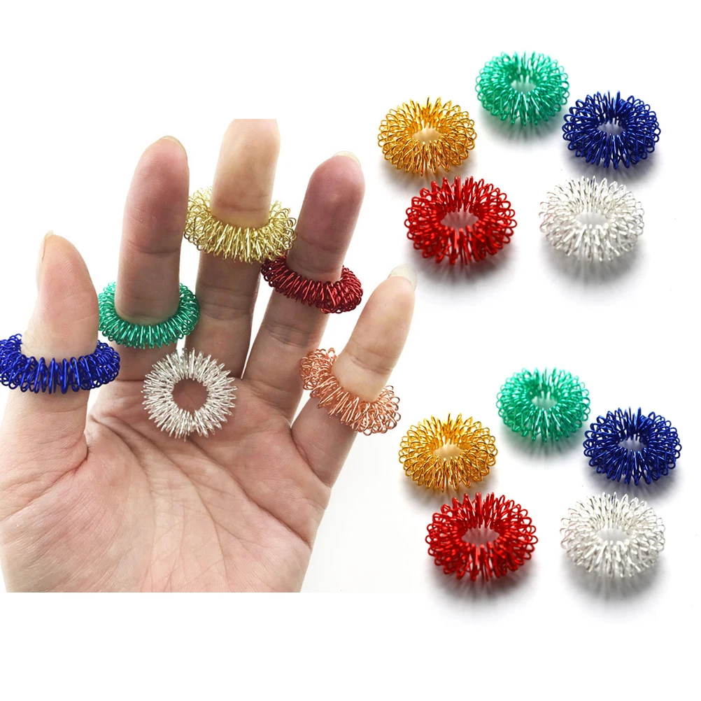 

5pcs Spiky Sensory Anxiety Rings for Finger Massage Hand Acupressure Massager Fidget Toy Stress Relief Circulation Rings