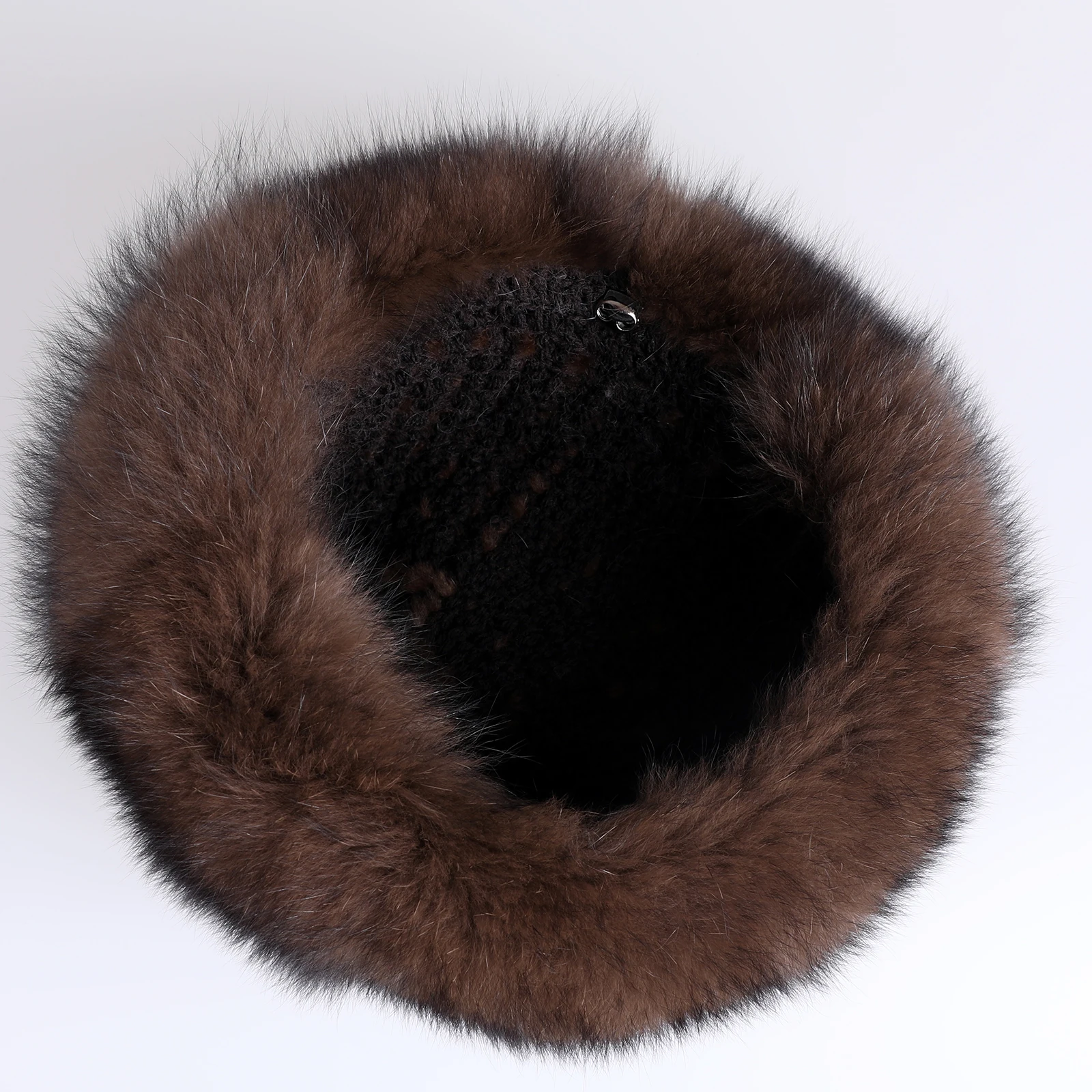 Frauen Winter warm echte Premuim Nerz Fell gestrickt Eimer Hut pelzigen Echtpelz Kappen Big Fox Pelz besatz Krempe verstellbar – Detail 25