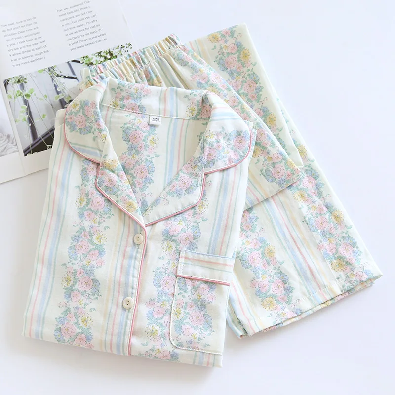 

Весна-Осень 2024, женские пижамные комплекты с цветочным принтом, Женская домашняя одежда с длинным рукавом, женская одежда для сна, пижама