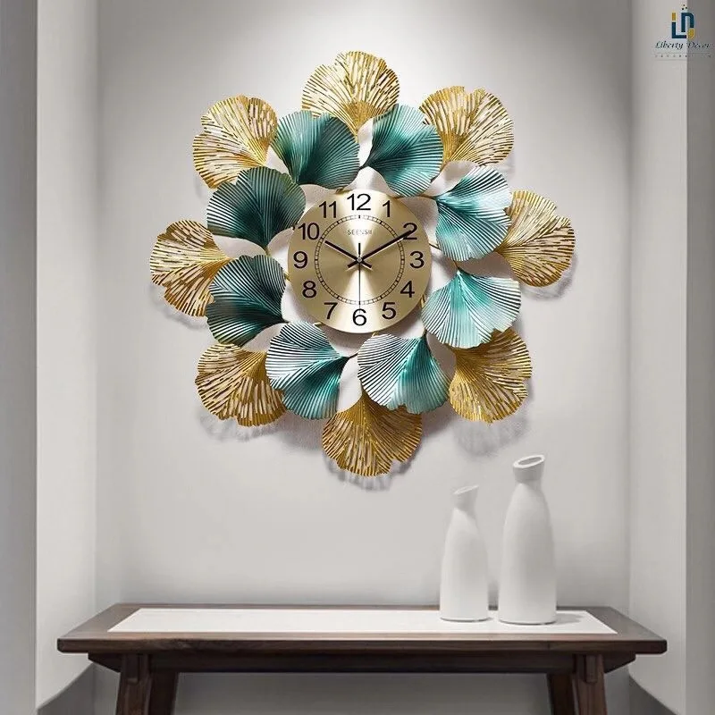 

New Chinese style ginkgo biloba living room wall clock clock art wall watch household light luxury American simple creative deco