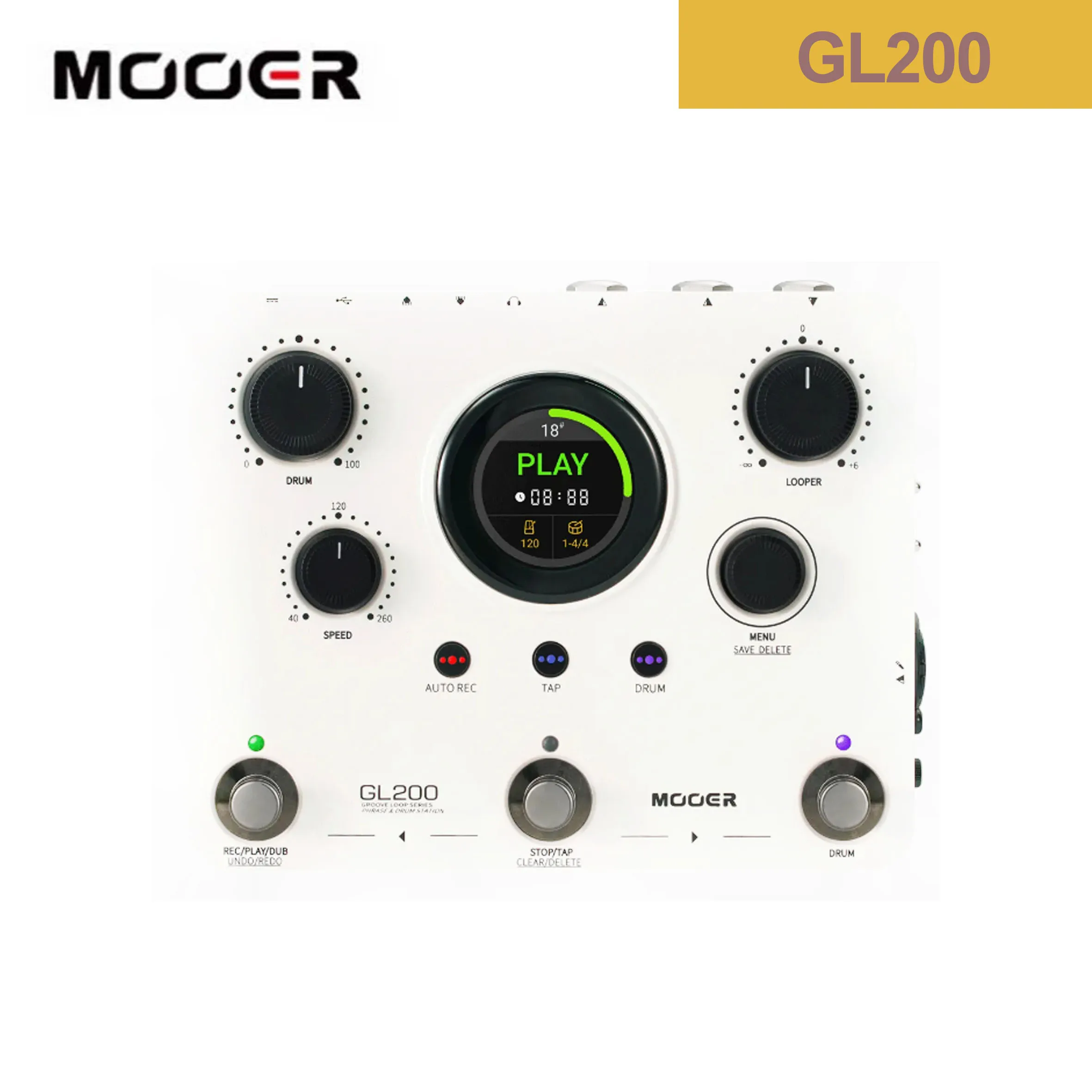 

Mooer GL200 Groove Loop Series Phrase & Drum Station with 100 Memory Slots and Dual TRS MIDI I/O for Multi-device Sync