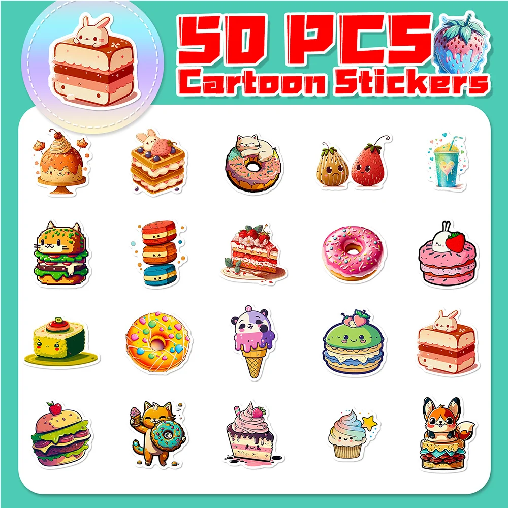 10/30/50pcs Cute Cat Dog Cake Desserts Cartoon Stickers Decoration Decals Waterproof Stationery Diary Kawaii Sticker for Kids