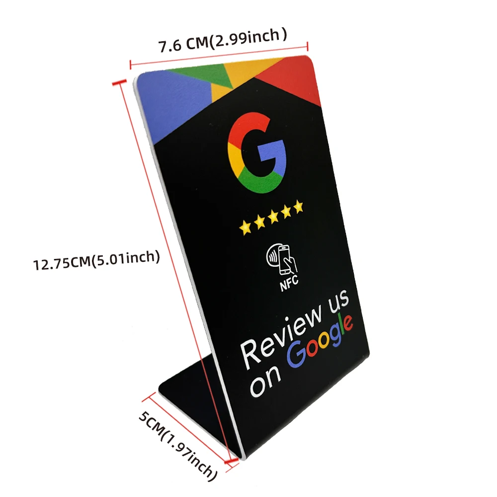NFC215 Programmierbare Google Review Acryl-Aufkleberkarte, NFC-Stationstisch, 13,56 MHz, wasserdichter NFC-Ständer, Google Review Card