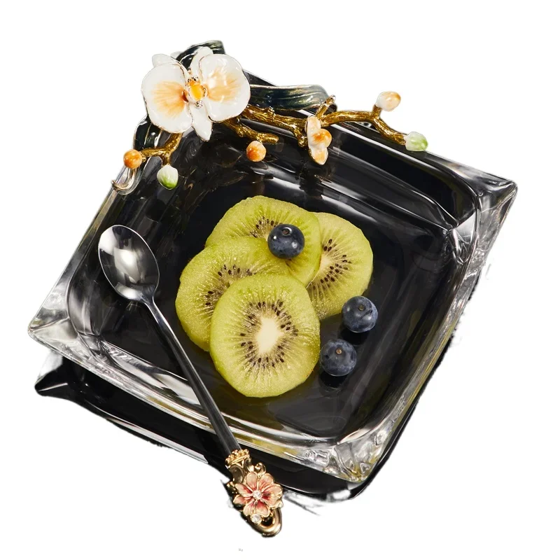 

Enamel colored glass fruit plate living room home modern light luxury snack fruit plate high-end exquisite
