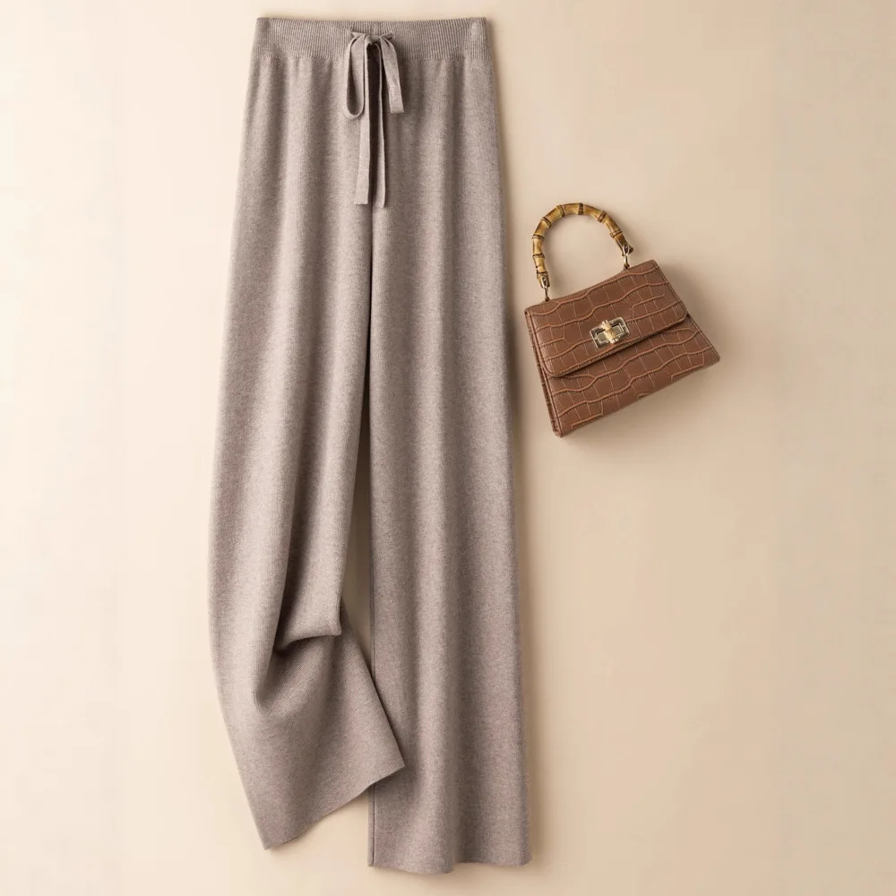 2025 New Women's Collection Warm, Soft, Stretchy High-Waisted Women's Pants Straight-Leg Trousers Cashmere Knit Casual Style
