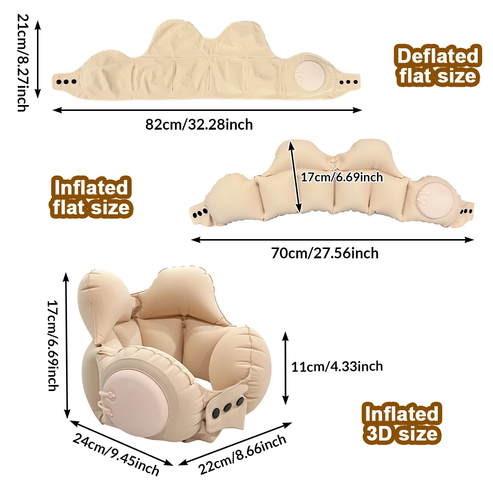 1 aufblasbares Nackenkissen, tragbares Reisekissen, verstellbares Snap-On-Press-Inflatable-Design, ergonomische Kopfstütze, geeignet für den Einsatz in Flugzeugen, Zügen, Büros und zu Hause – Detail 7