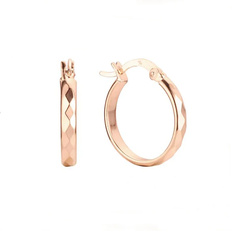 FJ  Women Smart Circle Engraving  585 Rose Gold Color Hoop Earrings