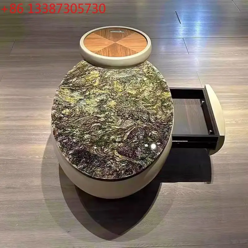 

Простой журнальный столик для гостиной в стиле лёгкой роскоши, из натурального мрамора, итальянский, овальный.