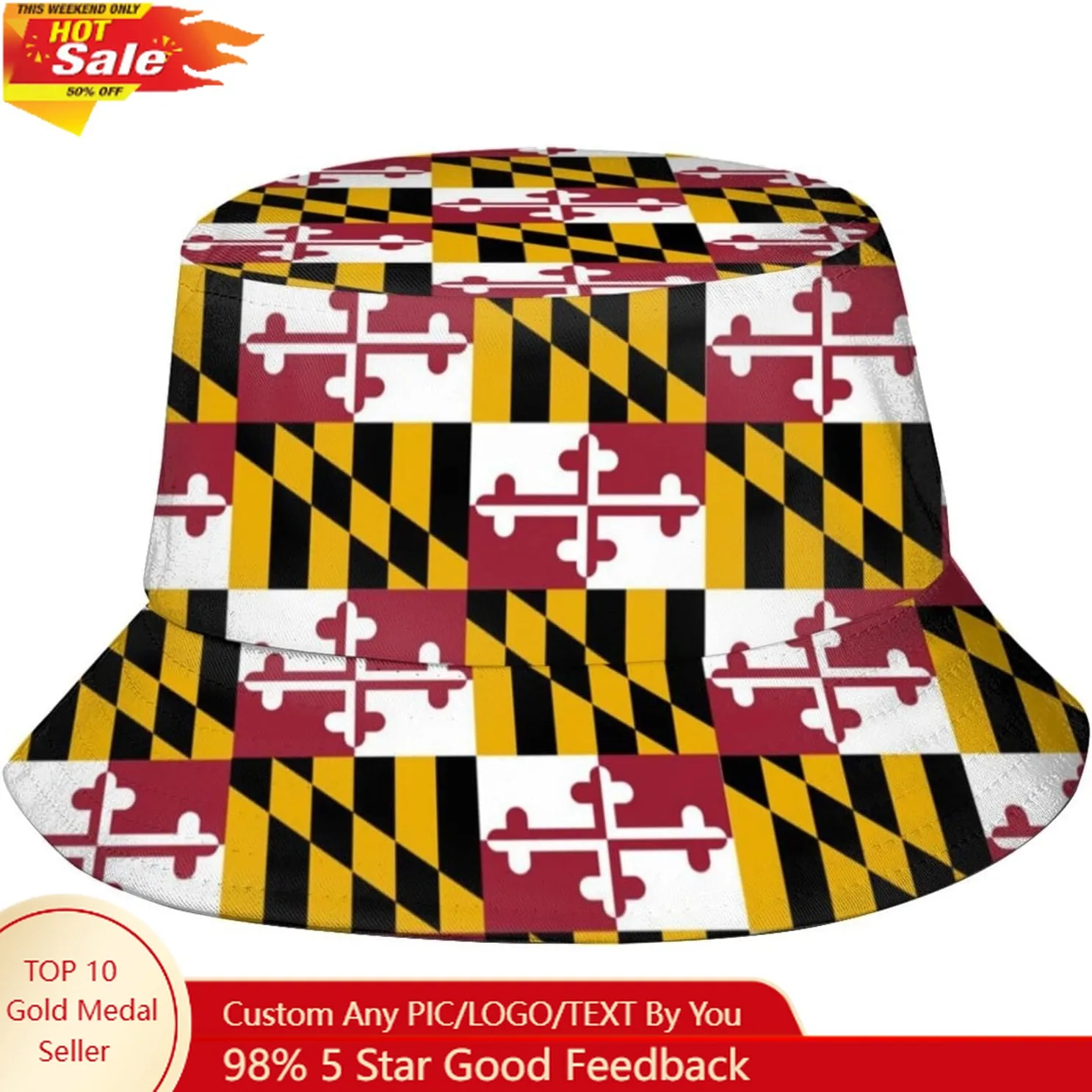 

Cute Maryland Flag Bucket Hat Summer Travel Beach Sun Hat Outdoor Maryland Fisherman Cap for Men Women Teens