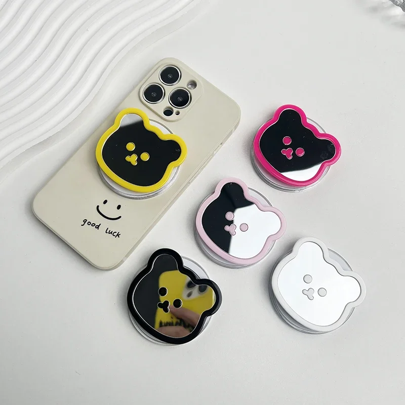 Korea Lucu Beruang Cermin Magnetik Soket Pegangan Tok Ponsel Pemegang untuk Magsafe IPhone Mac Samsung Aman Cincin Jari Memperluas Pop Stand