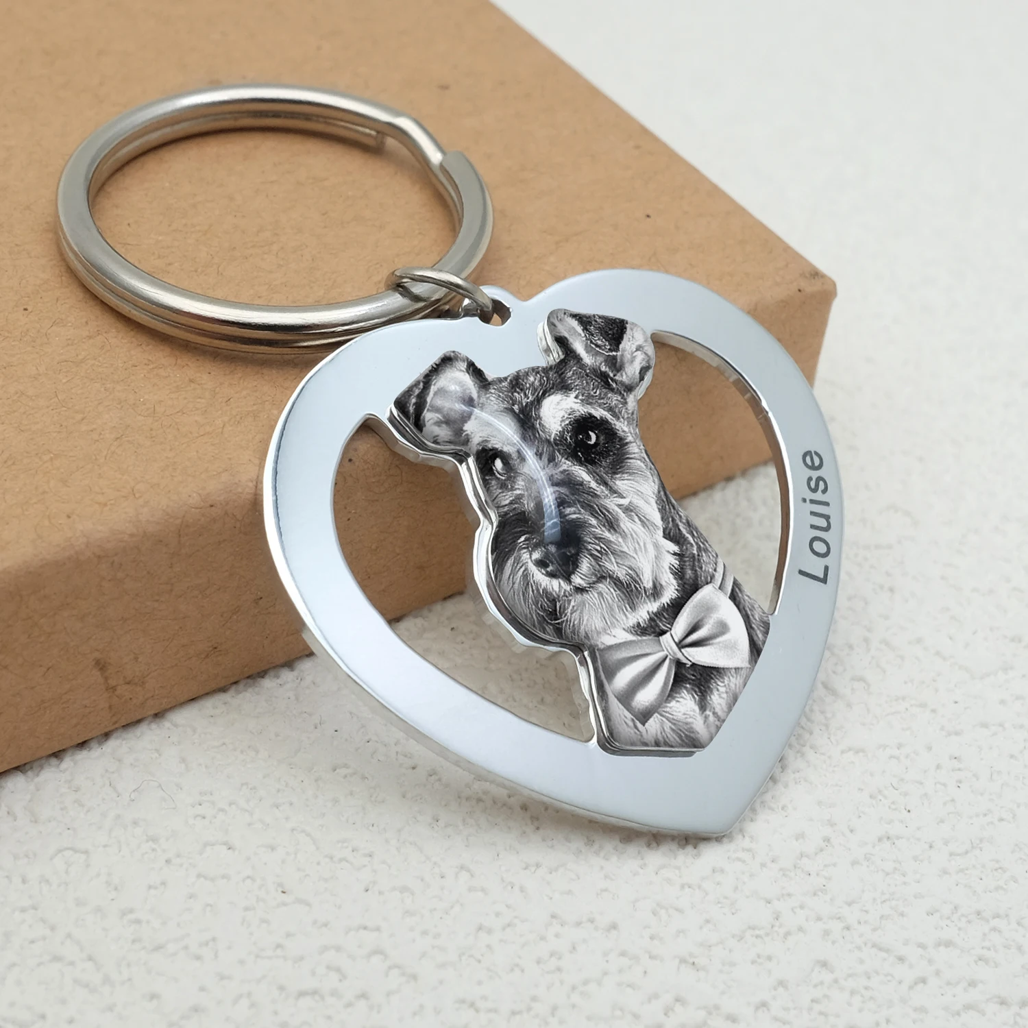 Custom Photo Keychain Personalized Heart Picture Key Chain Cat Dog Portrait Photograph Keyring Customized Memorial Gift