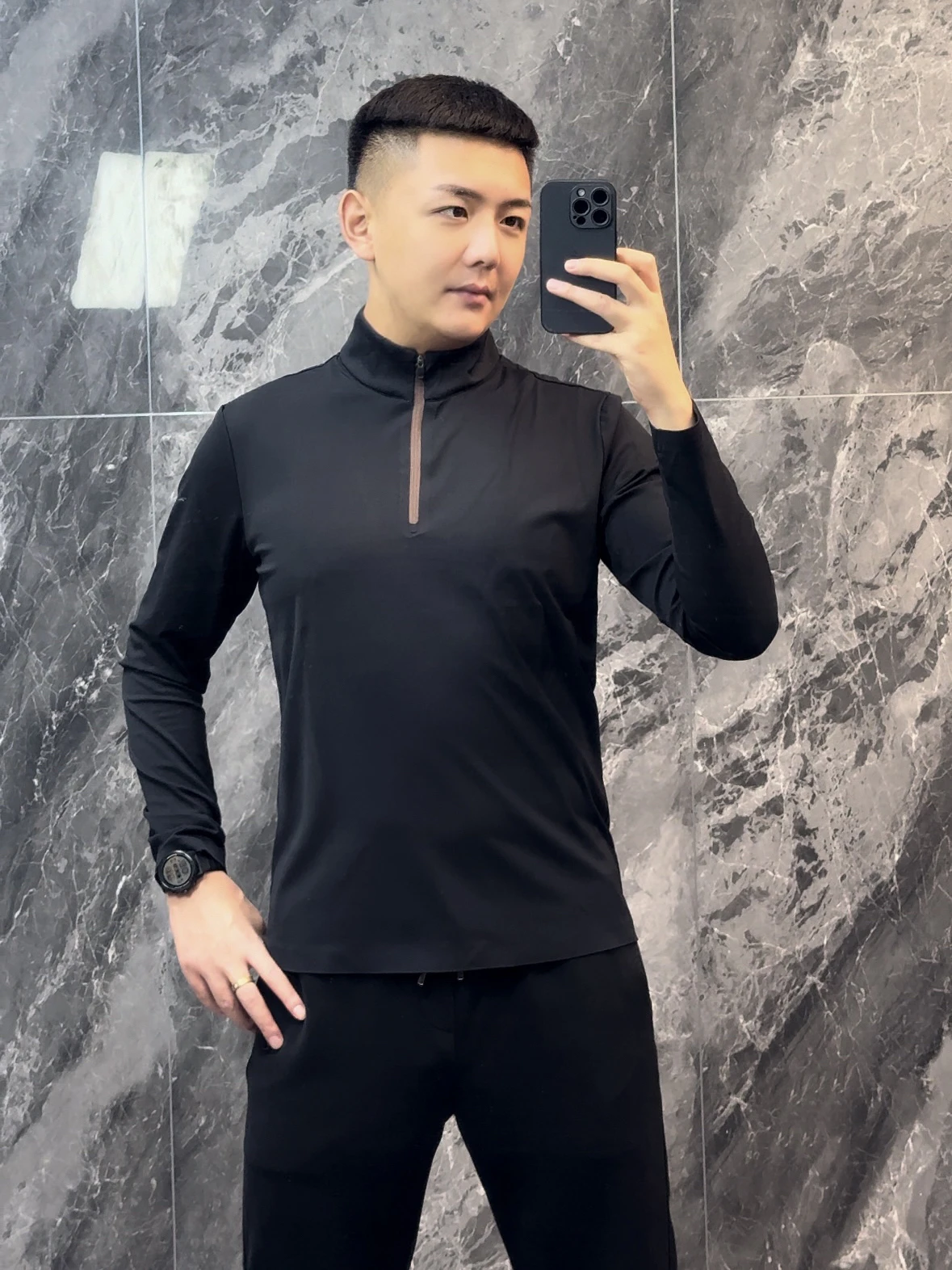 

High Quali Fce Lined f Zipper Stand Collar Long Sve T-irt Sweatirt High End Feel Autumn Winter Men's Faion