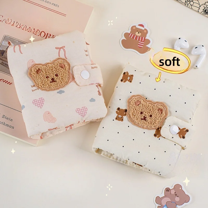 

Kawaii Bear Fabric Photo Album Flannel 3" ID Card Organizer W/Removable Pages for Idol Kpop Photocard DIY Scrapbooking Decor