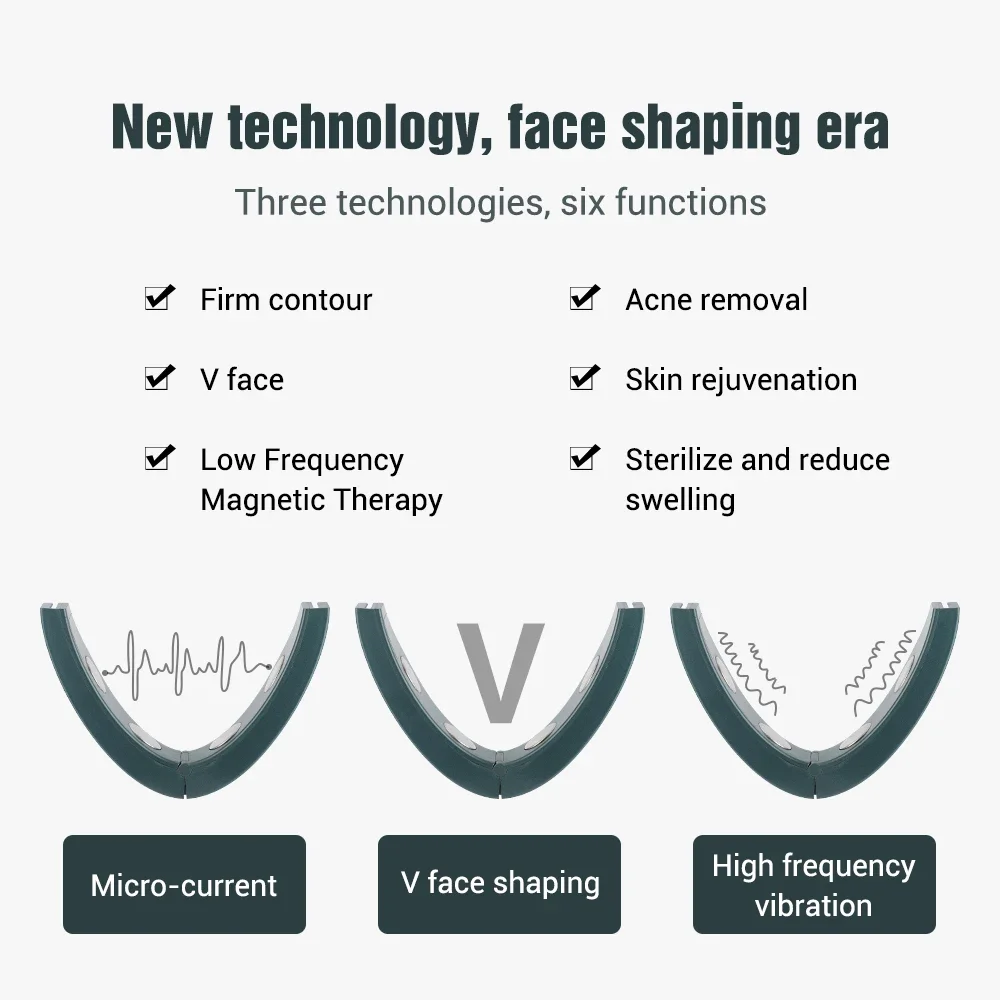 Microstroom V-Face Face Lift Apparaat 6 Modus Verwarmde Huidverjonging Dubbele Kin V Gezicht Vibratie Massager Draadloze Afstandsbediening