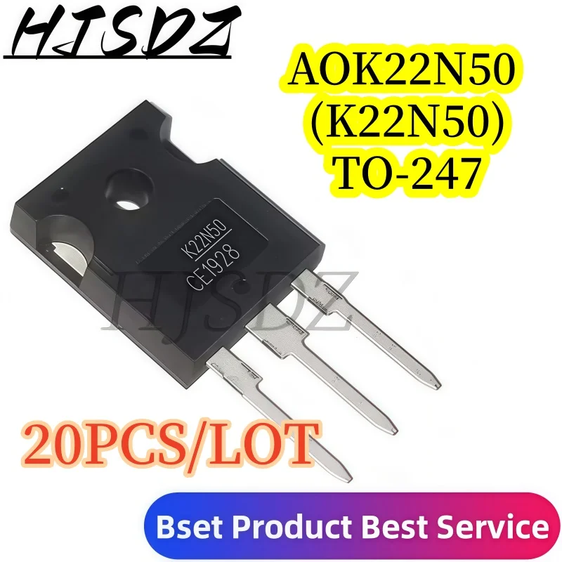 【10-20-60PCS/LOT】AOK22N50 K22N50 TO-247 N-Channel High Voltage Power MOSFET 500V 22A High Efficiency Original New In Stock