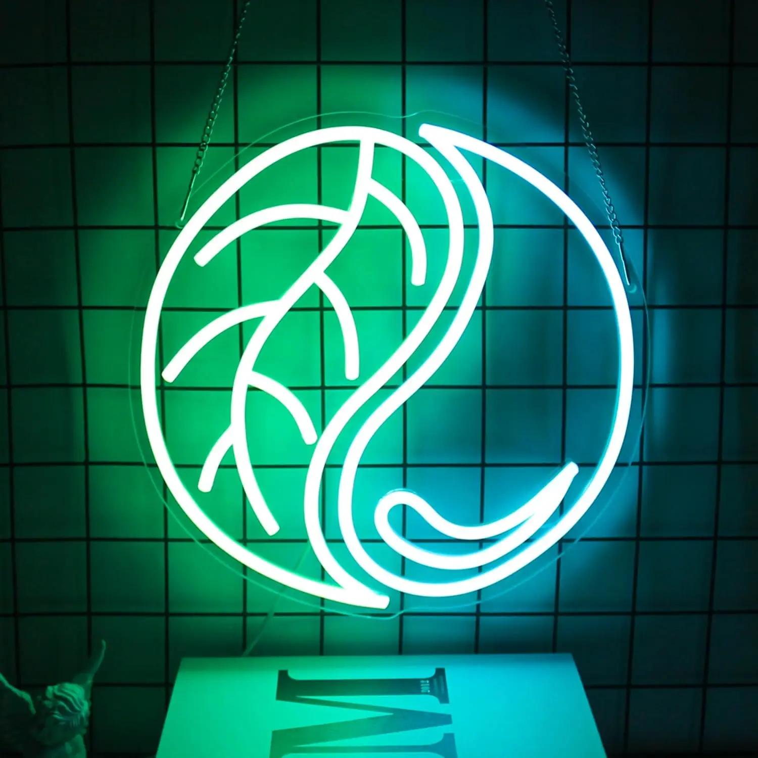 

Yin Yang LED Neon Sign Green Leaf Blue Water Drop for Wall Decor Tai Chi Bedroom Living Room Game Room Office Decor 5/12V USB