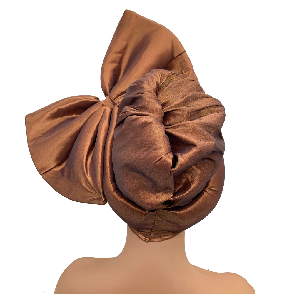 Gorro de turbante con lazo grande para mujer, tocado exagerado de diamantes de imitación, tocado de Gele automático africano, tocado de fiesta de Nigeria, sombrero de cabeza de dama, Wra