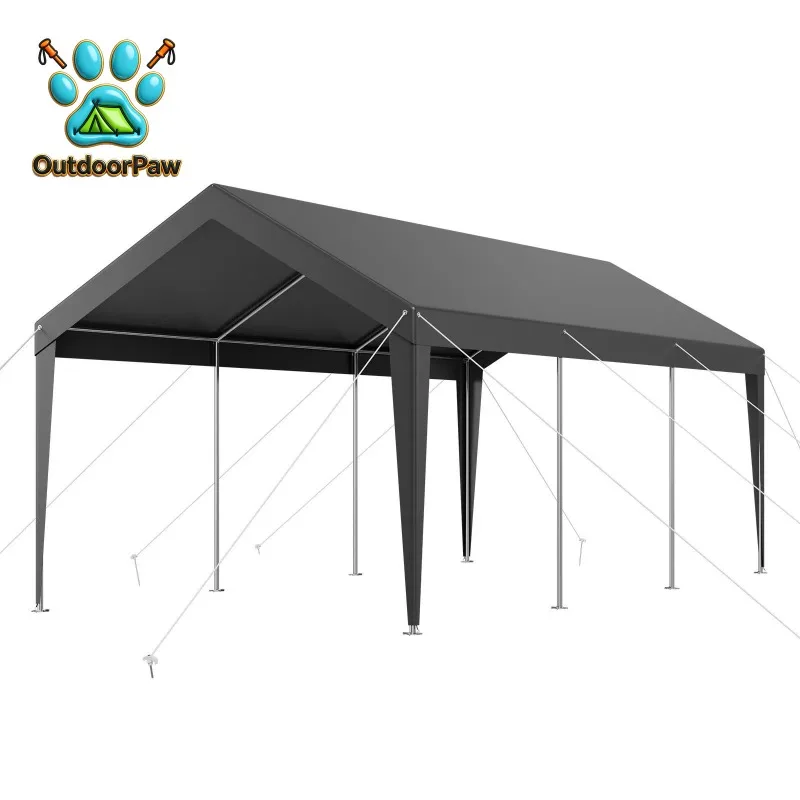 10 x 20 FT Outdoor Car Canopy, Potable Carport, Heavy Duty Galvanized C