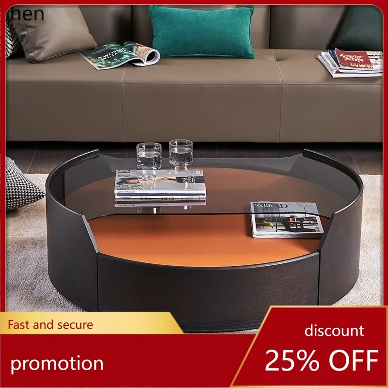LXC Piano Lacquer Round Coffee Table Modern Simple Tempered Glass Living Room Irregular Artistic Tea Table