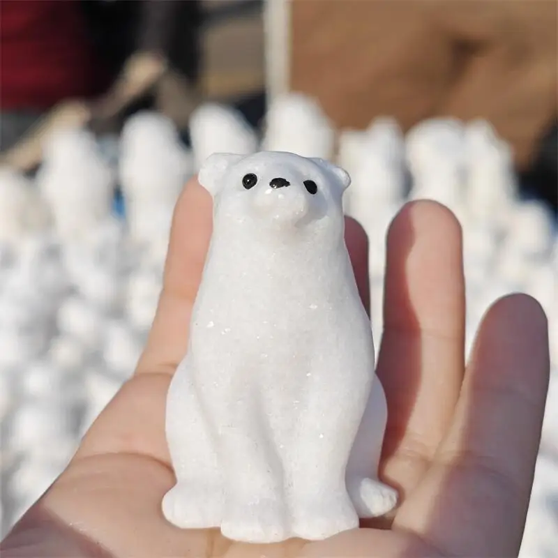 Natural White Marble Jade Polar Bear Carving Crystal Love Healing Fengshui Gemstones HomeDecoration Holiday Gift 1PCS