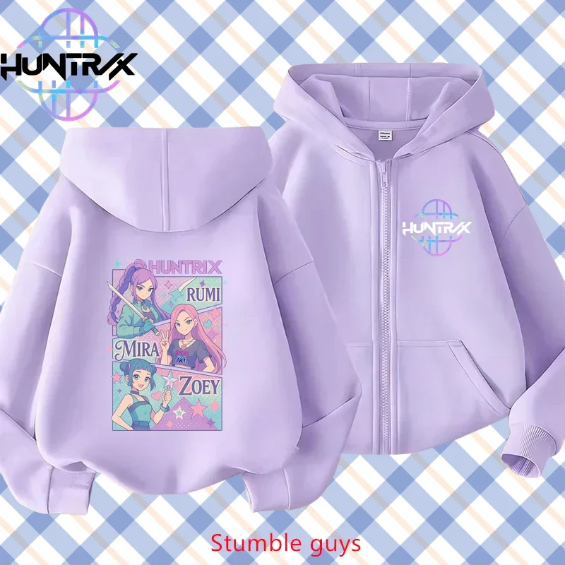 

Kpop Demon Hunters 2026 New Kids Purple Zip Hoodie Spring Autumn Fashion Boys Girls Match Skirts
