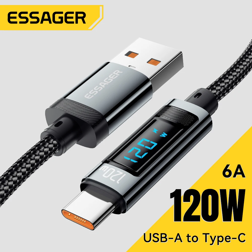 

Essager 120W USB Type C Cable Fast Charging USB C Charger Cord For For iPhone 15 14 13 12 Huawei With Led Digital Display Cable