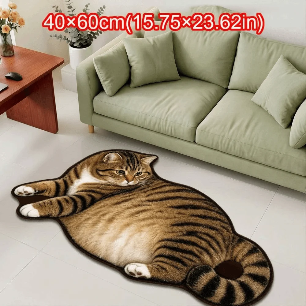 Special-shaped Cat Area Rug Absorbent Non Slip Backing Cat Shaped Carpet Soft Surface Cat Pattern Animal Print Rug Home Decor
