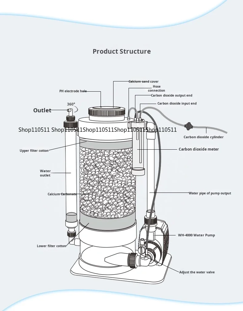 Plastic aquarium calcium reactor with water pump for saltwater coral fish tanks and reef tanks