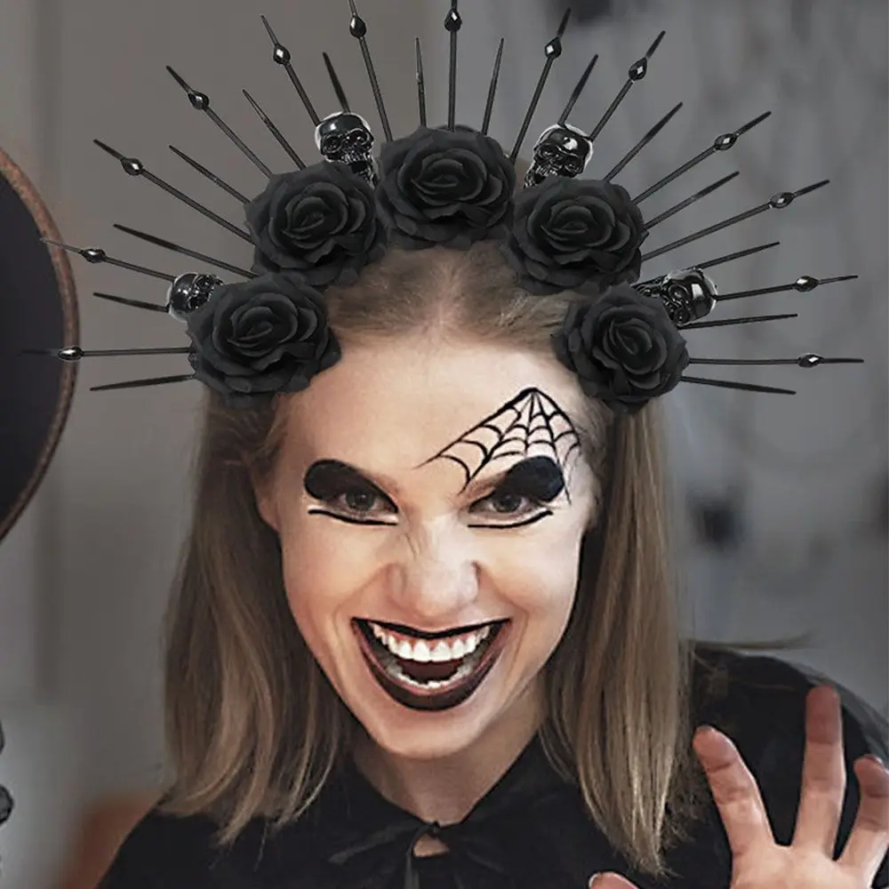 

Party Attire Skull Rose Veil Headband Black Rose Skull Halloween Skull Hair Hoops Gothic Queen Plastic Gothic Flower Hair Hoops