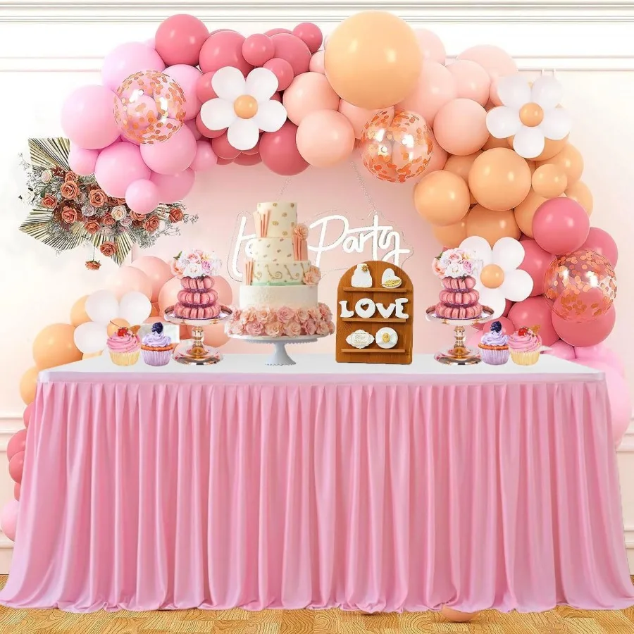 

Юбка из полиэстера для прямоугольных столов, устойчивая к морщинам плиссированная скатерть с рюшами для банкета, свадьбы, детского душа, дисплей