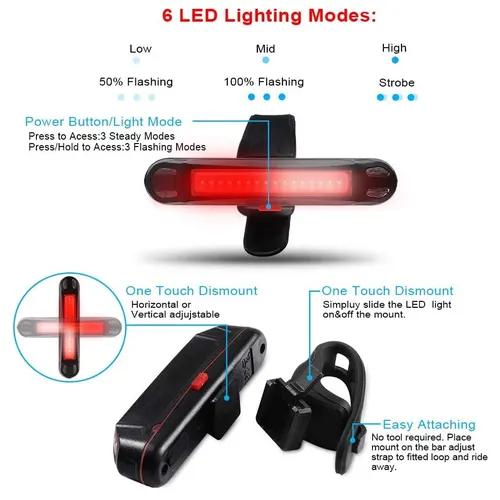 Imagen 2 del producto 5 uds luz trasera LED para bicicleta casco recargable por USB luces traseras para bicicleta fácil de instalar lámpara de seguridad para bicicleta MTB